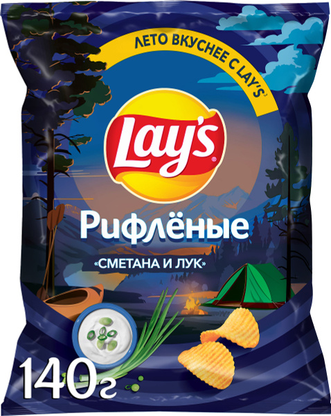 Чипсы картофельные натуральные LAY'S Сметана и лук, рифленые, 140 г ...
