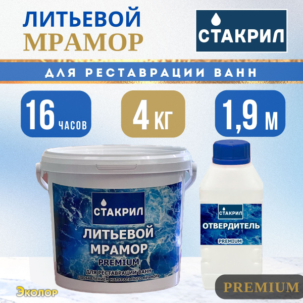Жидкий акрил для ванны Стакрил литьевой мрамор для ванн 1,2-1,9 м., 4 ...