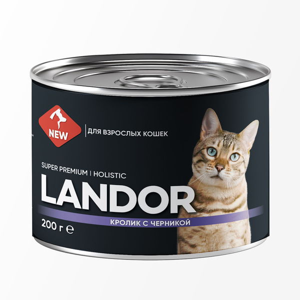 Landor влажный корм для взрослых кошек с кроликом и черникой, 200г х 10 ...