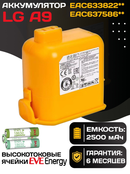 Аккумулятор для пылесоса LG CordZero A9 / CordZero A9+ Plus 2500мА*ч ...