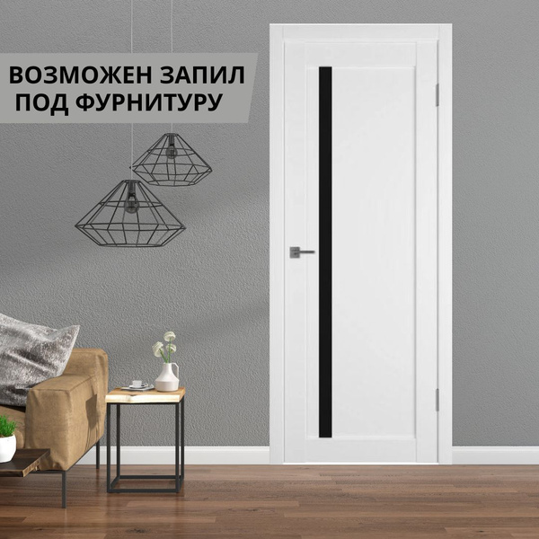 Межкомнатная дверь E34 900х2000 белая мм черное стекло (комплект ...