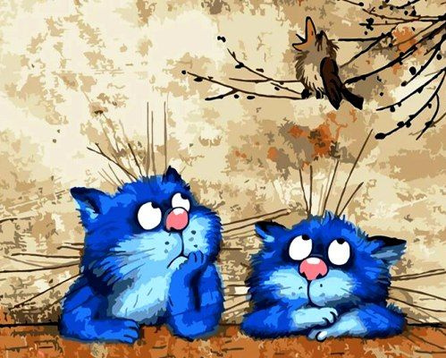 Алмазная мозаика ( 25х25 см ) "Синие коты", частичная выкладка. купить ...
