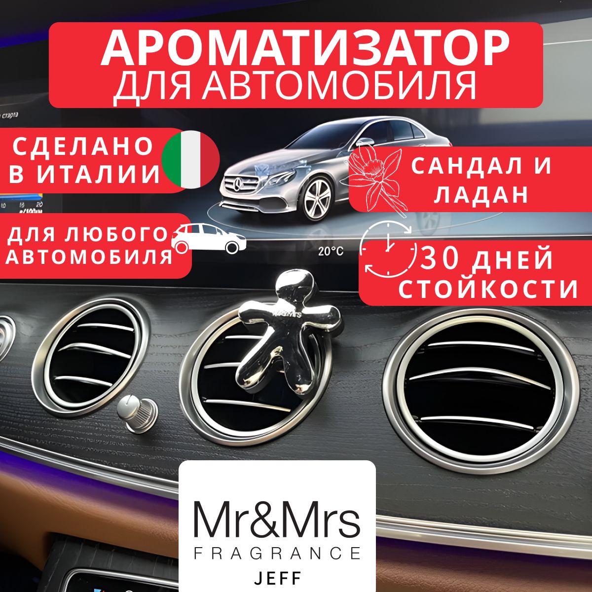 Ароматизатор для автомобиля Mr&Mrs Fragrance, Jeff, Sandal and Incense  (сандал)