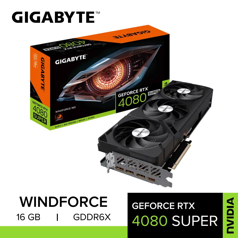 Gigabyte Видеокарта GeForce RTX 4080 SUPER WINDFORCE 16 ГБ (GV-N408SWF3-16GD), LHR