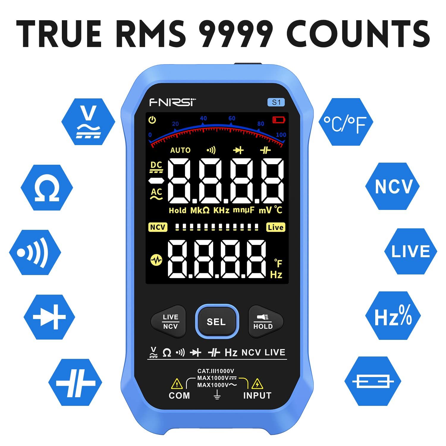 МультиметрFnirsiS1,TrueRMS,9999counts,Li-ion1000mAh,Type-C