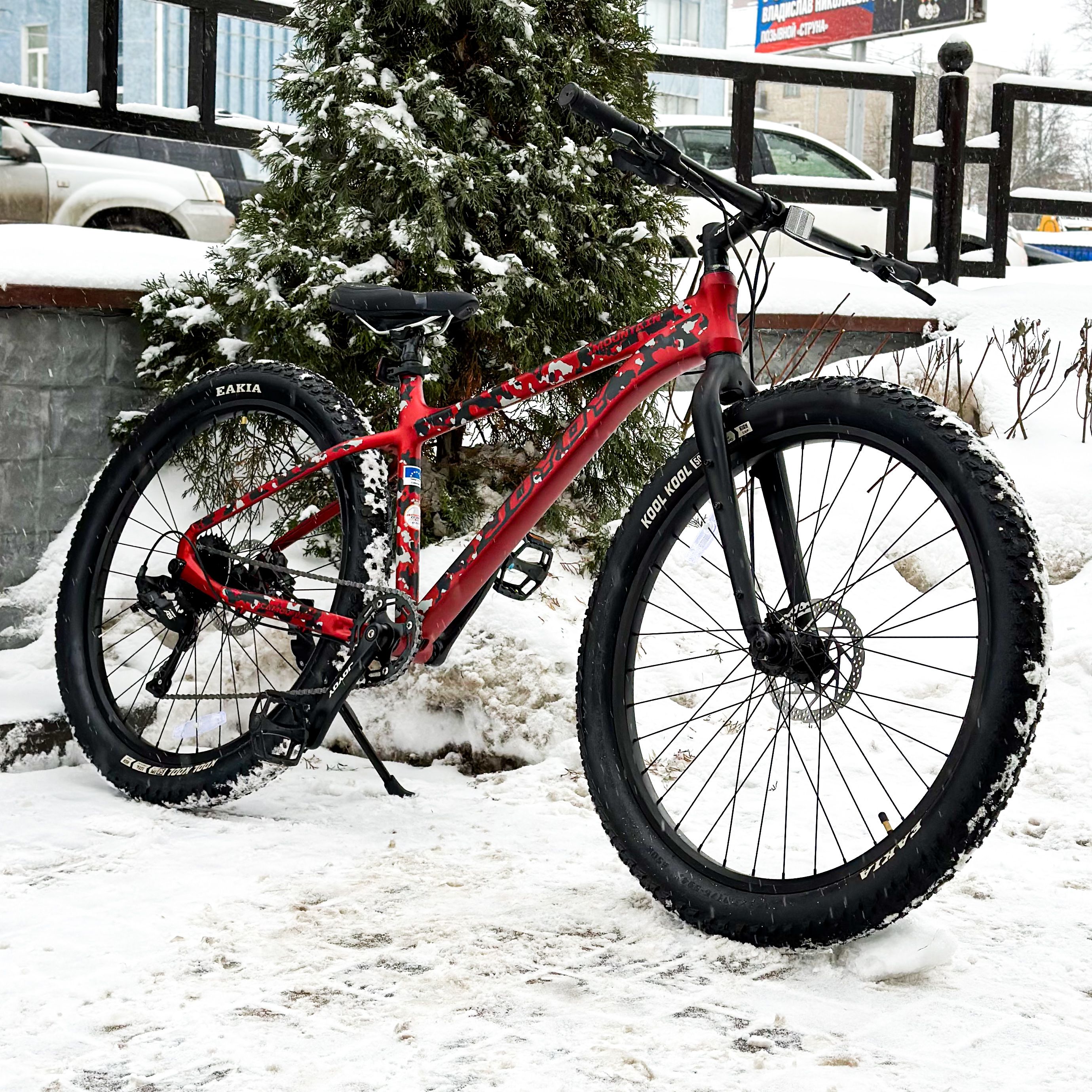 ВелосипедFat-Bikeгорный27.5"AL,Красныйкамуфляж/ФэтбайкJOYOY/Рамаалюминий