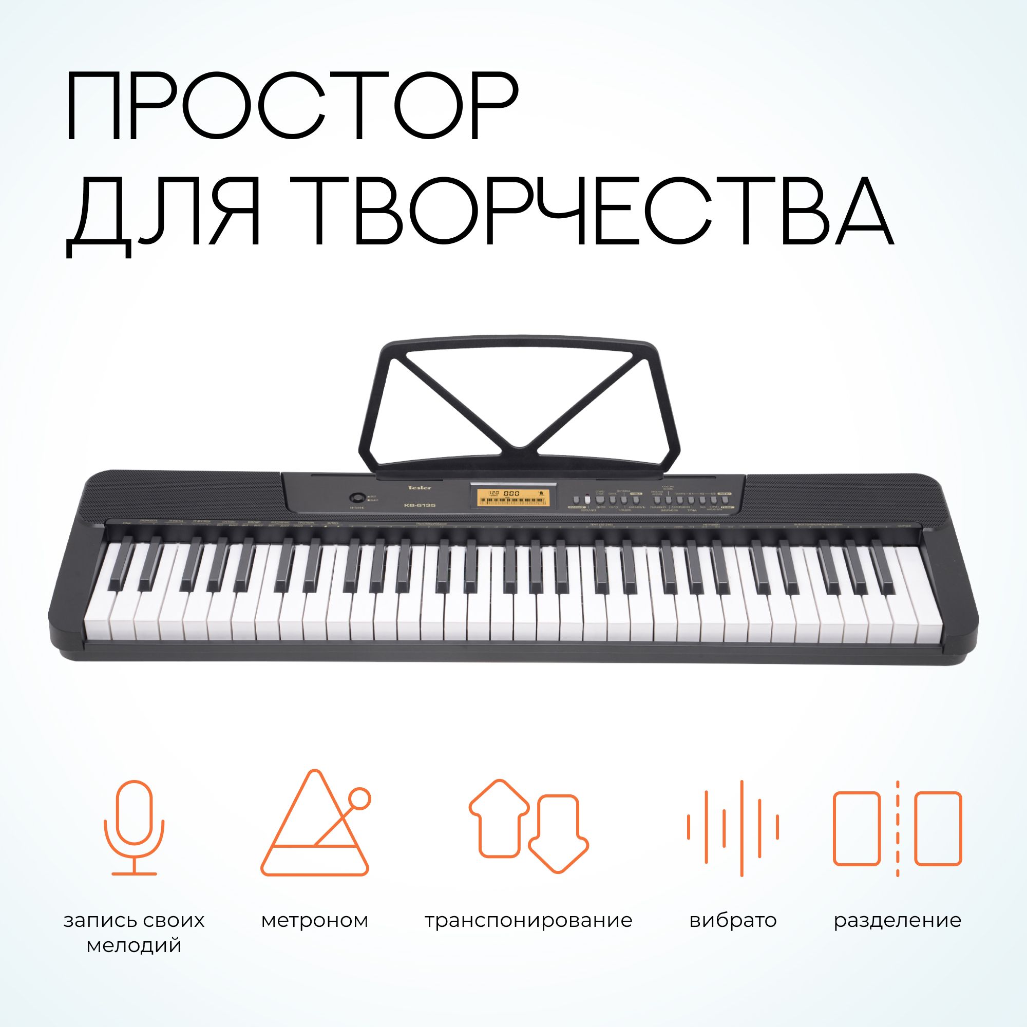 Синтезатор TESLER KB-6135 BLACK с функцией записи и обучения, большие  клавиши - купить с доставкой по выгодным ценам в интернет-магазине OZON  (1423883338)