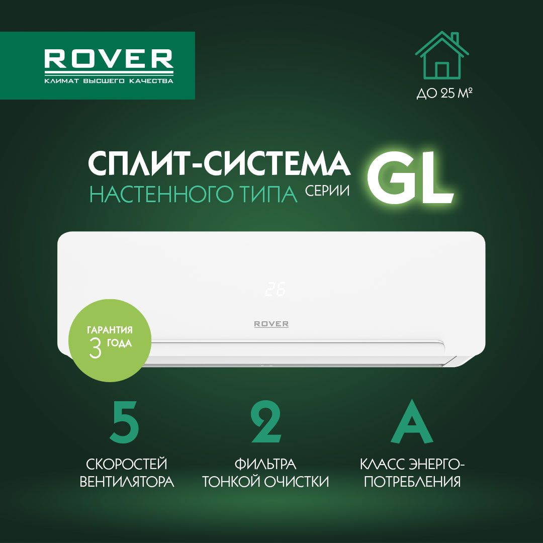 Сплит-система 7 ROVER RG0NS07BE кондиционер воздуха настенный ON/OFF, для  помещения до 25 кв.м. (Компрессор GREE)