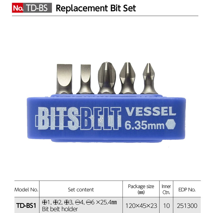 VESSEL,отверткаElevenSocket,шестигранник,сменныйнаборкороткихбит,плоскаяголовкастрещоткой,5в1,TD-BS1/2/3/4/5