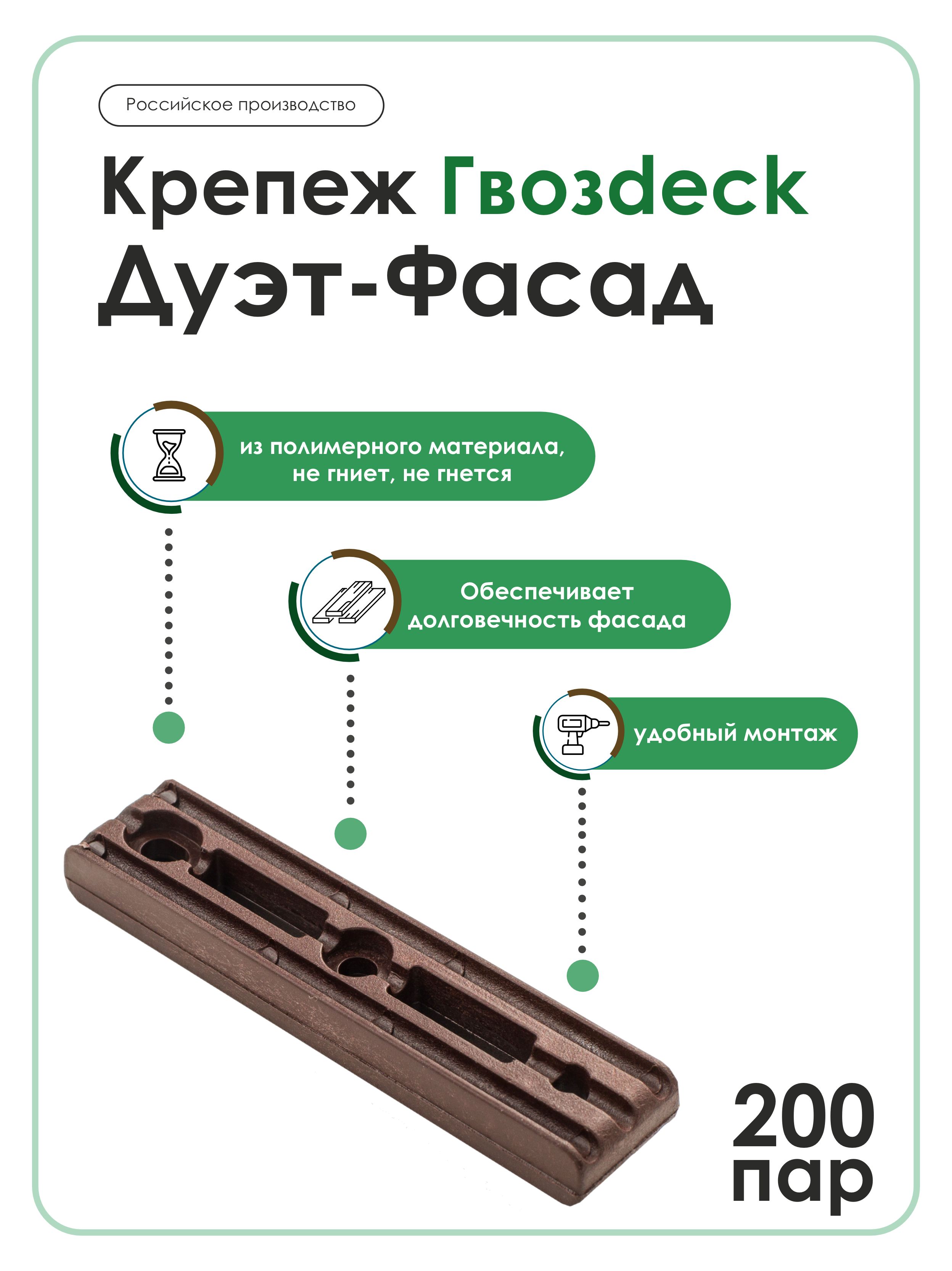 Скрытый крепеж Гвозdeck (Гвоздек) Дуэт Фасад, 200 пар