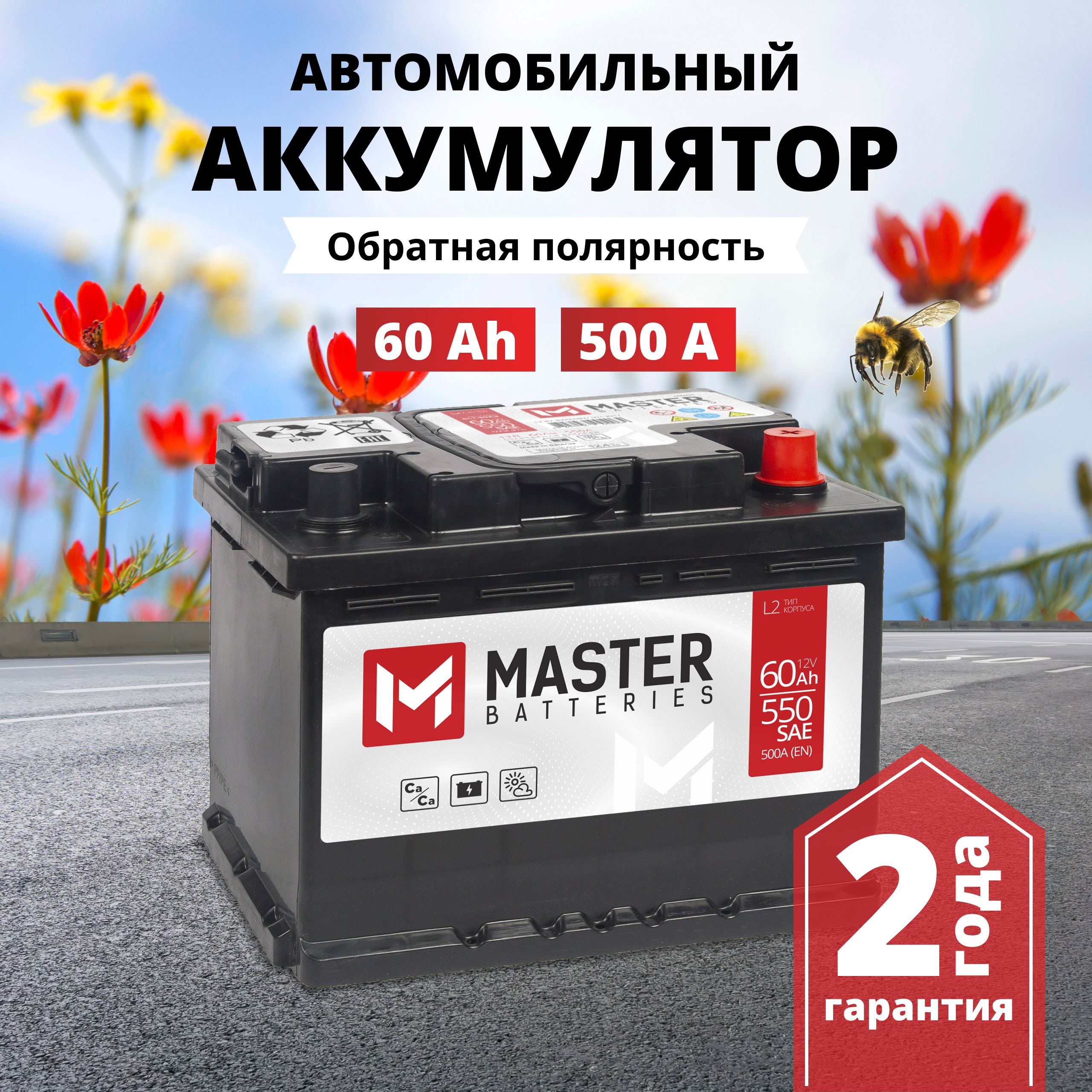 Аккумулятор автомобильный 12v 60 Ah MASTER BATTERIES 60 Ач 500 А обратная  полярность 242x175x190 стартерный акб для автомобиля, машины