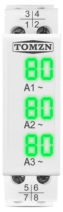 Цифровойамперметр(3-хфазный)наDIN-рейкуTOMZNTO-3A,0-100А,40-500ВAC,матовый