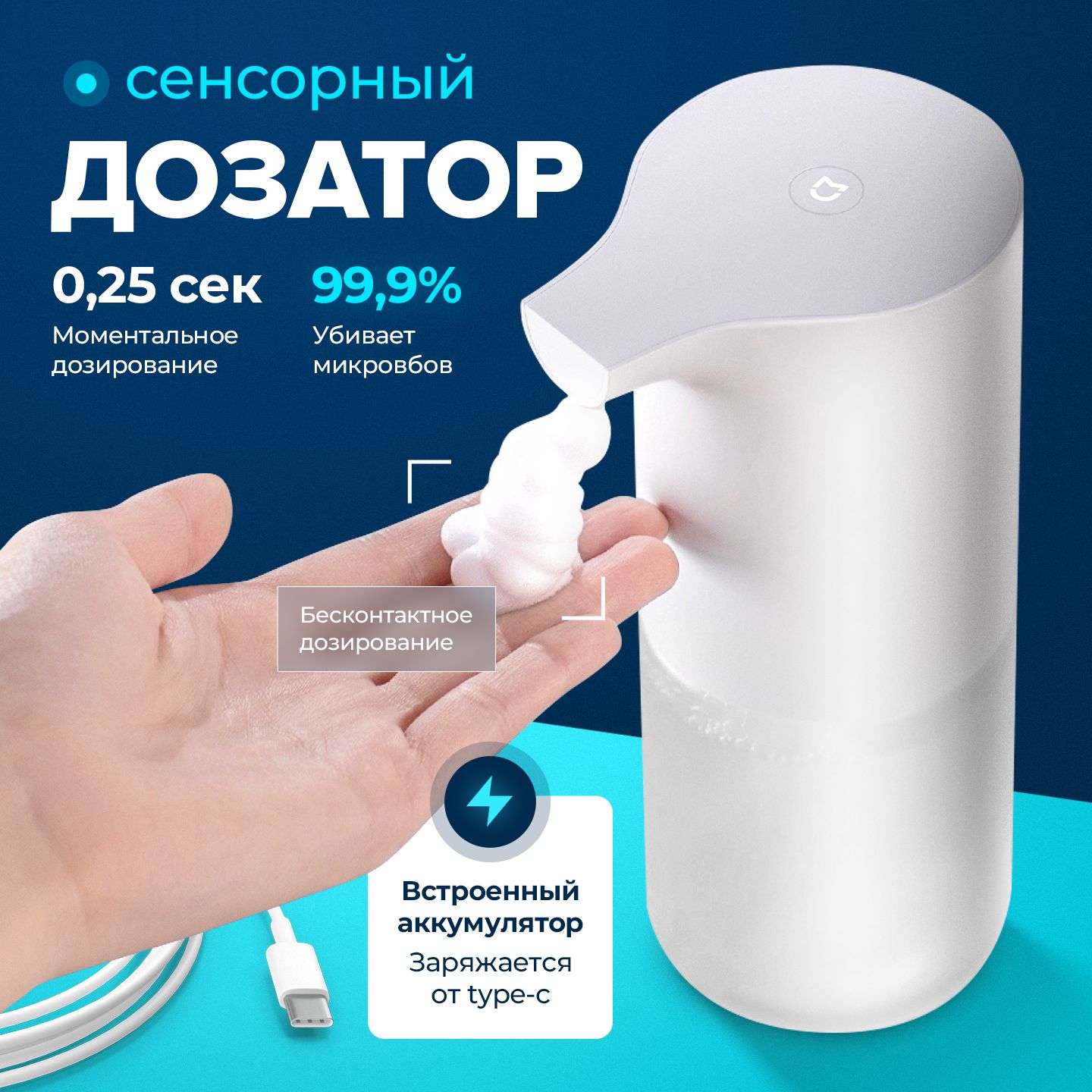 Дозатор для жидкого мыла Xiaomi Mijia Automatic Foam Soap Dispenser сенсорный диспенсер, автоматический, пенный