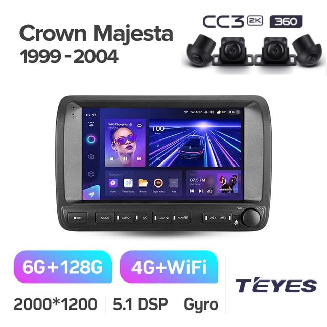 МагнитолаToyotaCrownMajesta3S1701999-2004TeyesCC32K3606/128GBштатнаямагнитолакруговойобзор3608-миядерныйпроцессорQLEDэкран2DSP4GWi-Fi2DIN