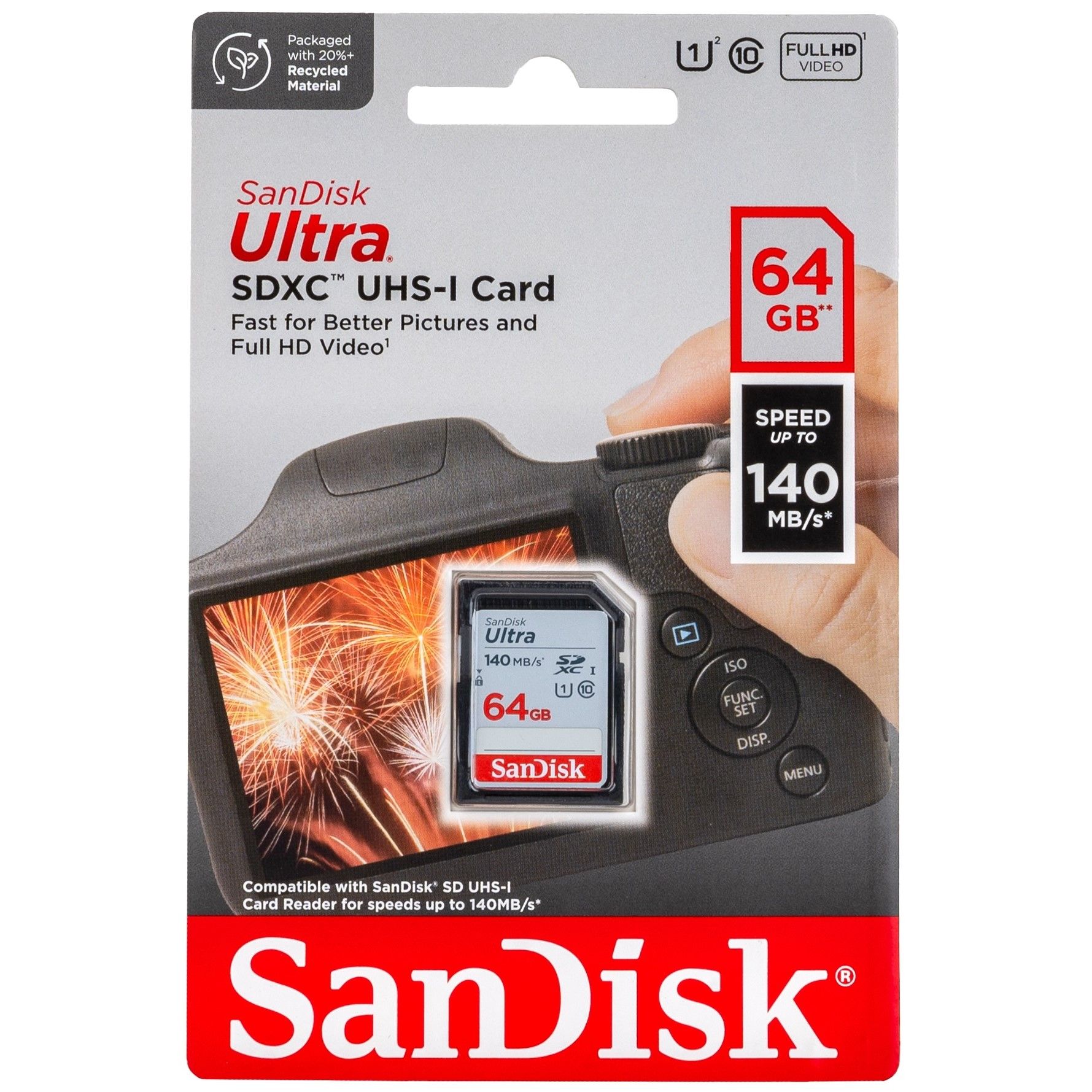 Карта памяти SanDisk SDXC 64 ГБ Ultra Class 10 UHS-I, 140 Мб/с