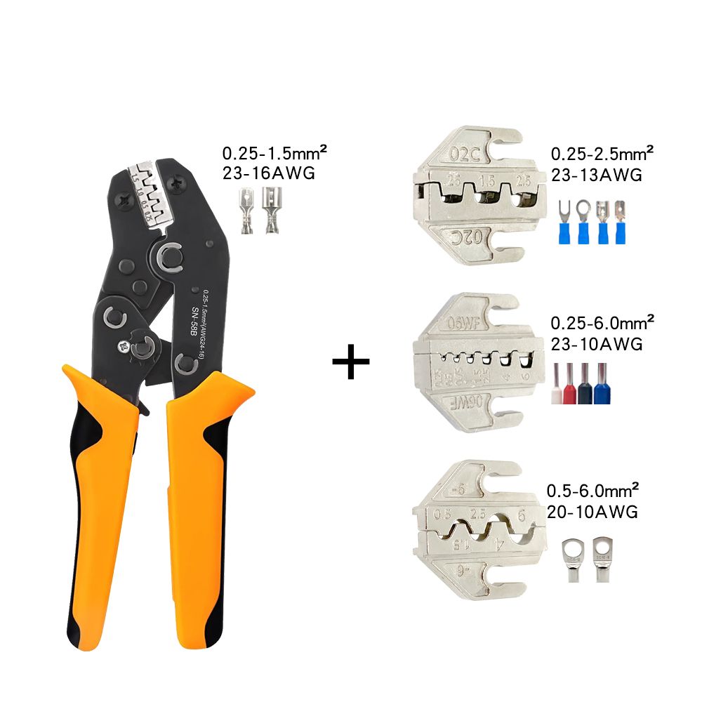 Наборинструментовдляобжимаклемм,SN-58B+3зажимов,оранжевый,Храповыеобжимныеплоскогубцысосменнымизажимами