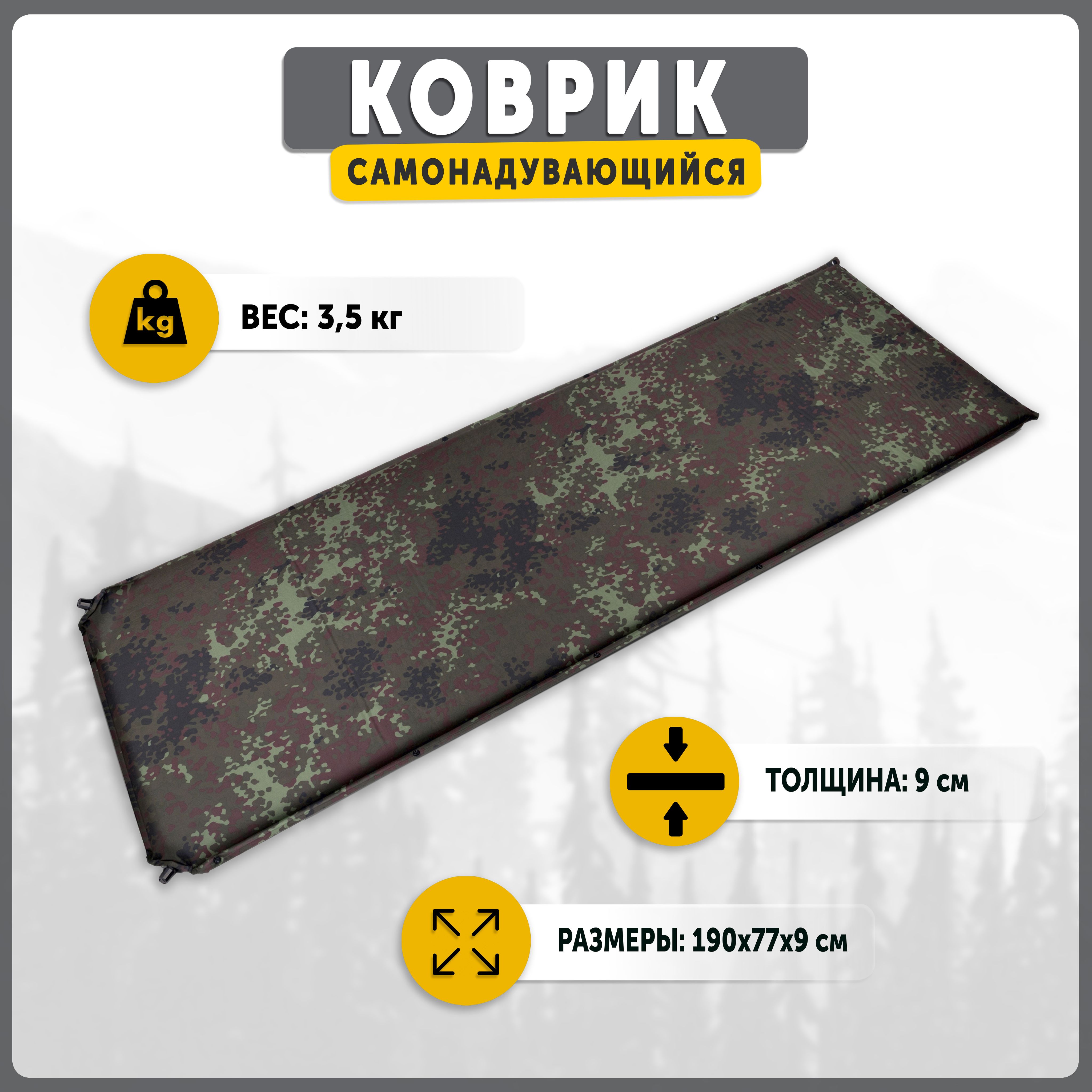 Коврик самонадувающийся туристический Talberg FOREST BEST MAT, цвет: камуфляж, 190х77х9 см