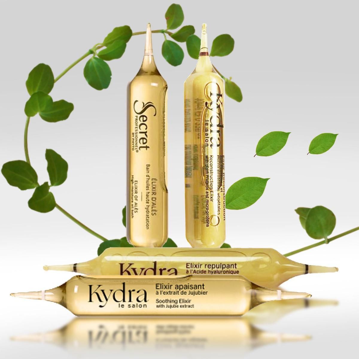 Kydra Secret Professionnel Elixir d'Ales - Интенсивный увлажняющий эликсир-уход с эфирными маслами для сухих и ультра-сухих волос 22*10 мл