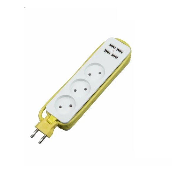 УдлинительUnielTravelS-CT3-1.8UWHITE/GREEN4USB,3розетки,1.8м,2.5кВт,белый-зеленый