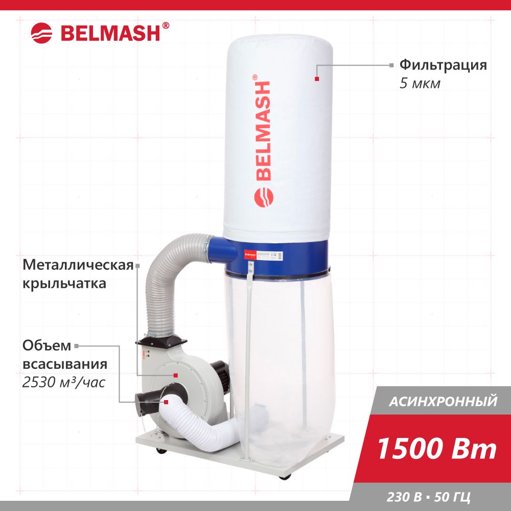 Вытяжная установка (стружкоотсос) BELMASH DC2500, 1500 Вт, 2530 м3/час