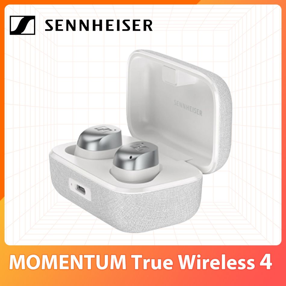 SennheiserНаушникибеспроводныесмикрофономSennheiserMomentumTrueWireless4,Bluetooth,USBType-C,белый,светло-бежевый