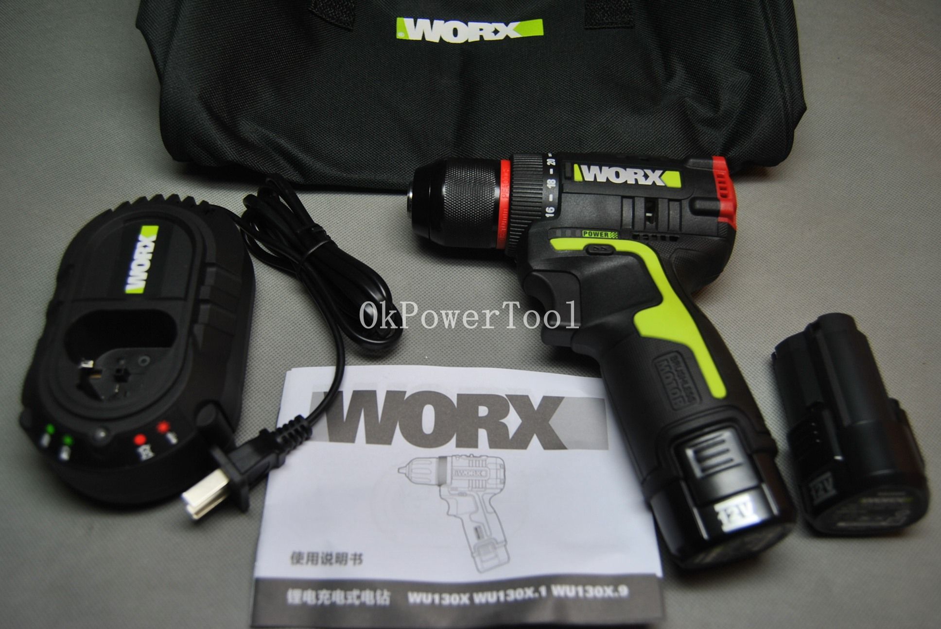 WORX12VЗарядноебесщеточноеэлектрическоесверлоWU130XБеспроводноелитиевоеэлектродрельручноесверлоотверткидвааккумулятораодинзарядныйкомплект.