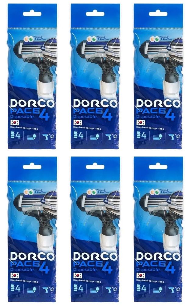 DORCOСтанокодноразовыйPace4PRO,4лезвия,плавающаяголовка,увлажняющаяполоска,6шт