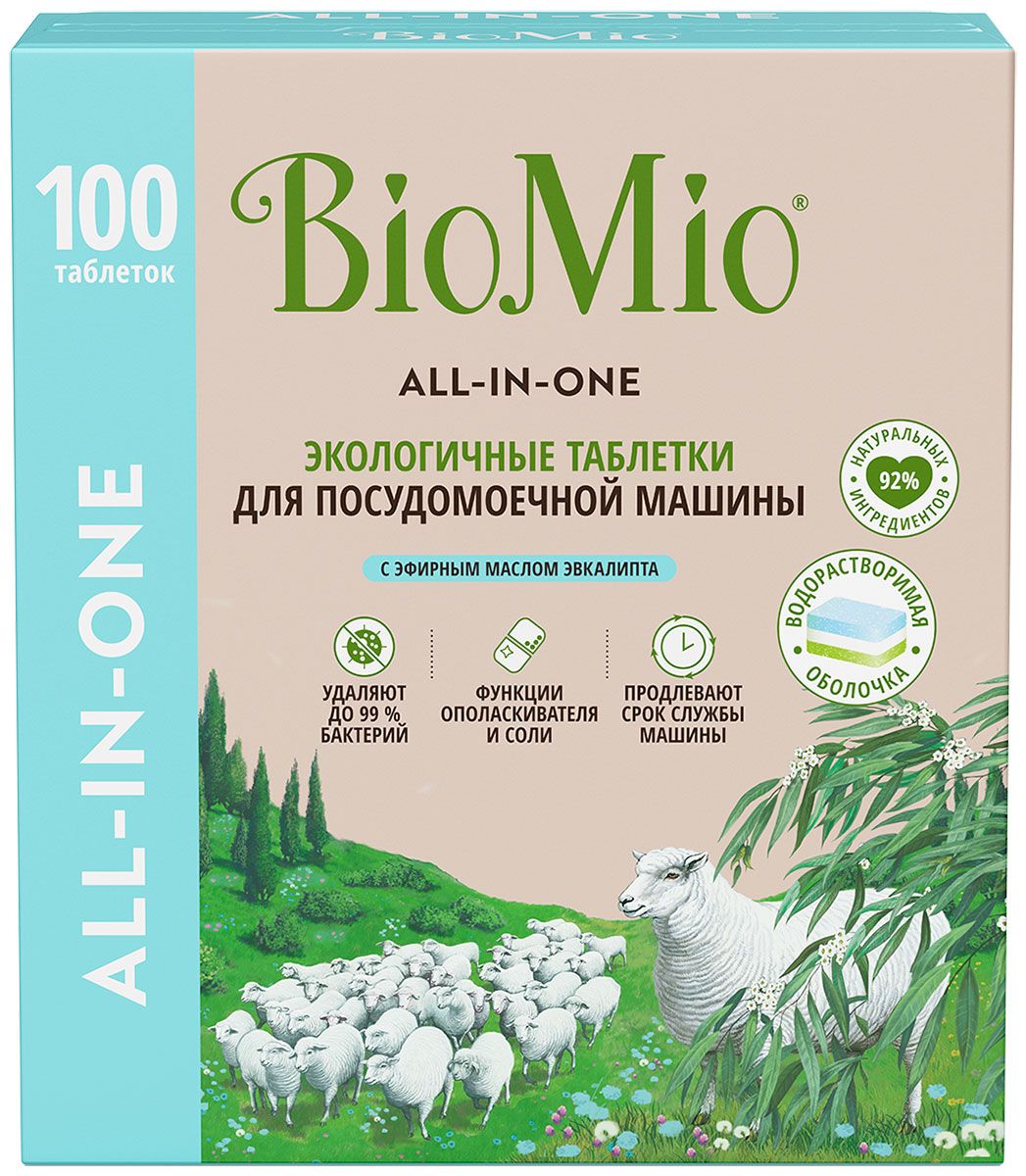 Таблетки для посудомоечной машины BioMio BIO-TABS, MULTI эвкалипт, 16г/100шт.