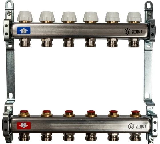 Коллектор из нержавеющей стали без расходомеров STOUT 6 выходов SMS 0922 000006