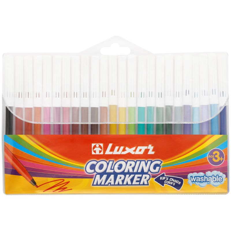 Фломастеры для рисования набор Luxor "Coloring", 24 цвета, смываемые, ПВХ, европодвес