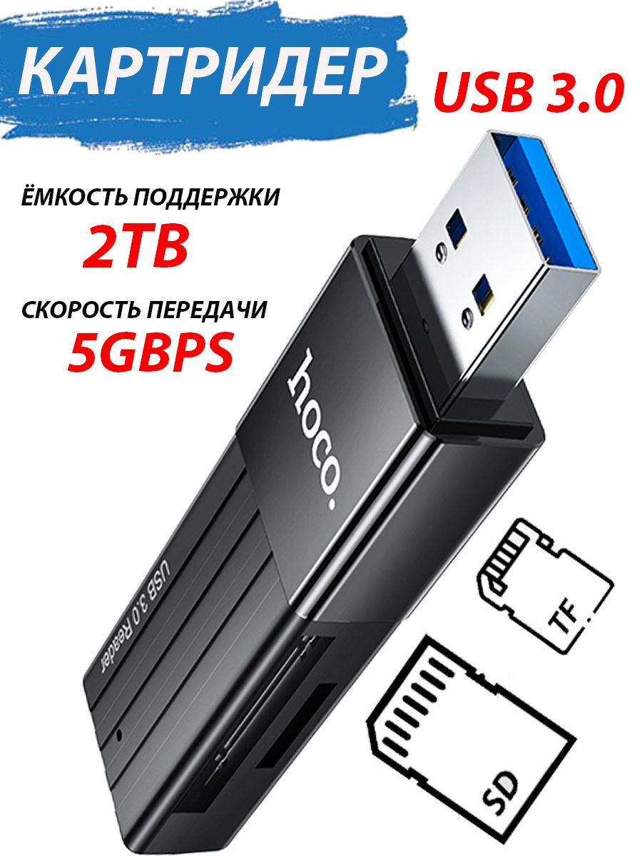 USB-картридер HB20 USB 3.0 для карт памяти TF, SD, microSD