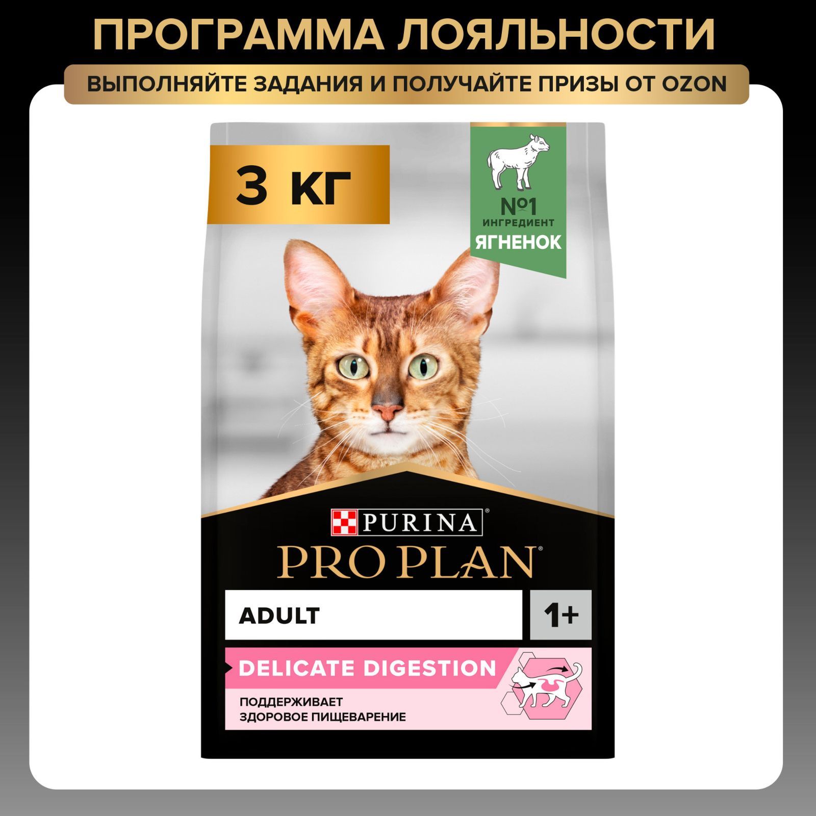 Сухой корм для кошек PRO PLAN Delicate при чувствительном пищеварении, с ягненком, 3 кг