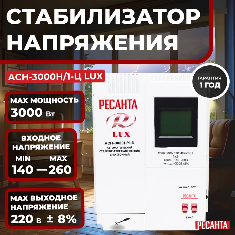 СтабилизаторнапряженияРесантаАСН-3000Н/1-ЦLux