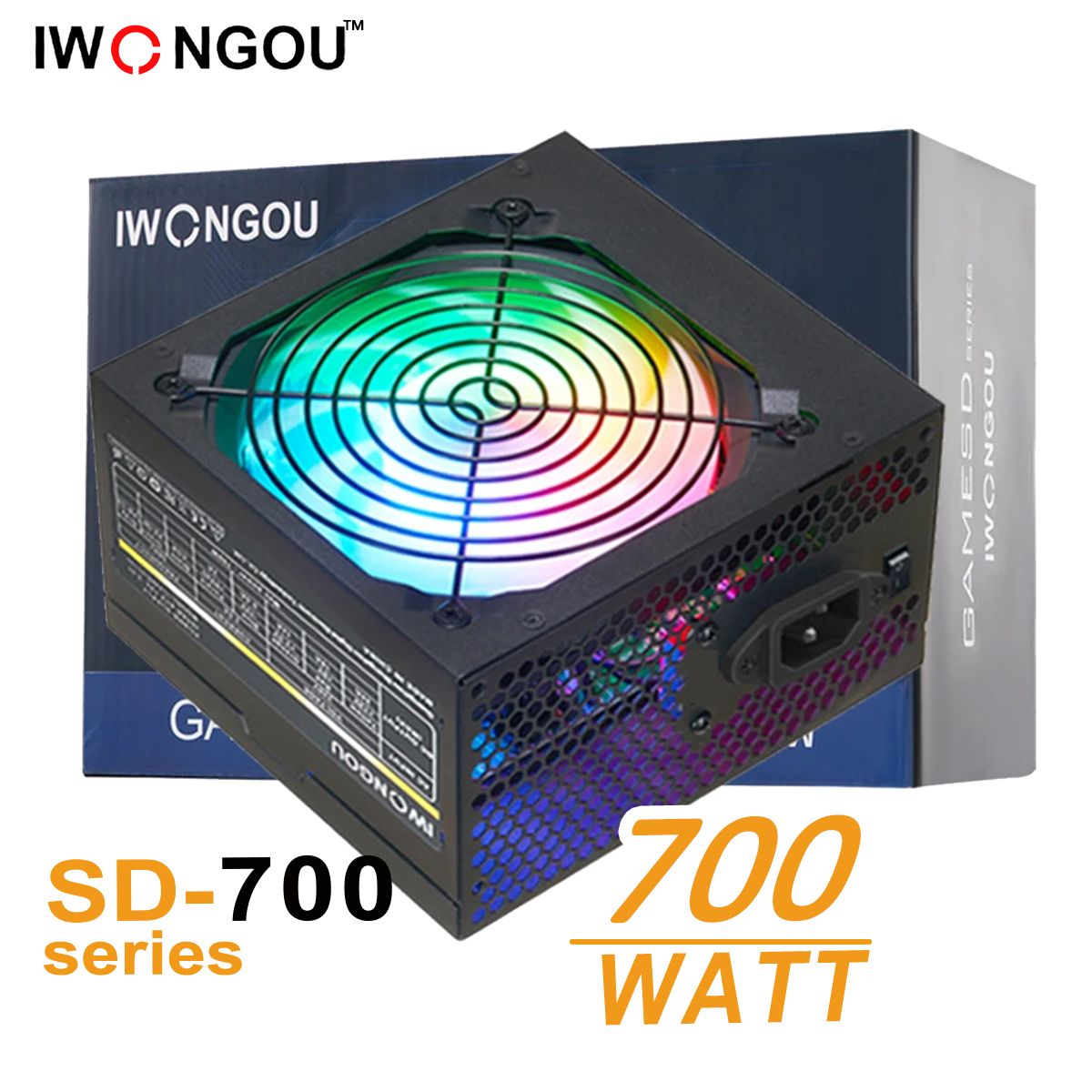 блокпитаниядляпкIWONGOU700W(SD700)ATX,12CMкулер,20+4P,2*CPU(4+4),2*PCI-E(6+2),4*SATA,2*Molex,кабельпитания