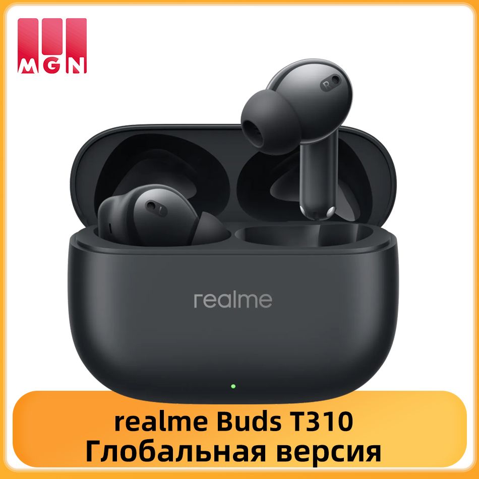 realmeНаушникибеспроводныесмикрофономrealmebudsT310,Bluetooth,USBType-C,черный