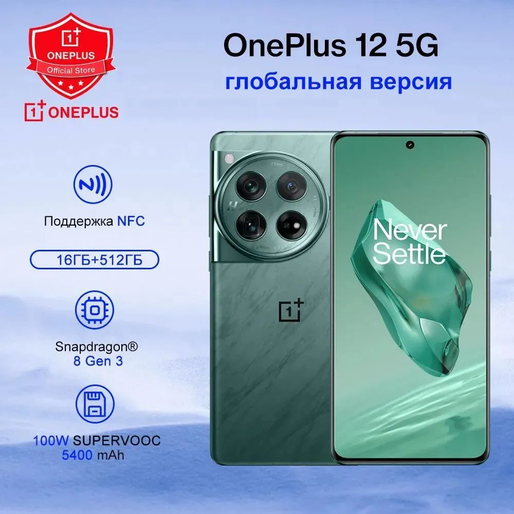 OnePlusСмартфонOnePlus12,NFC,GooglePlayПоддержкарусскогоязыка,100WSUPERVOOCGlobal16/512ГБ,оливковый