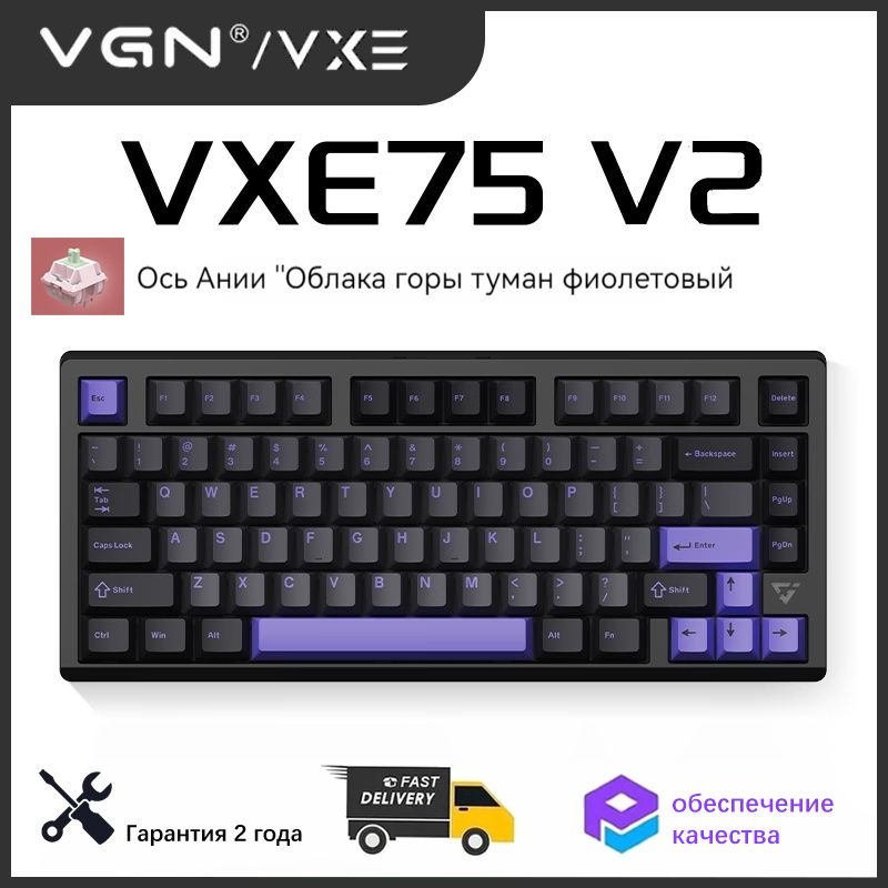 ИгроваяклавиатурабеспроводнаяVGNVXE75V2,Английскаяраскладка,черный,фиолетовый