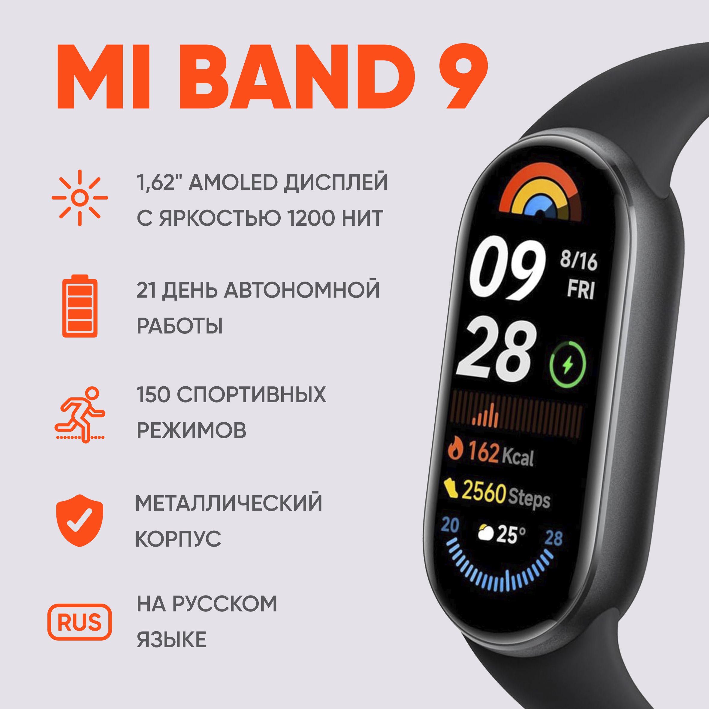 Фитнес-браслет Xiaomi Smart Band 9 (BHR8337GL) черный, глобальная версия