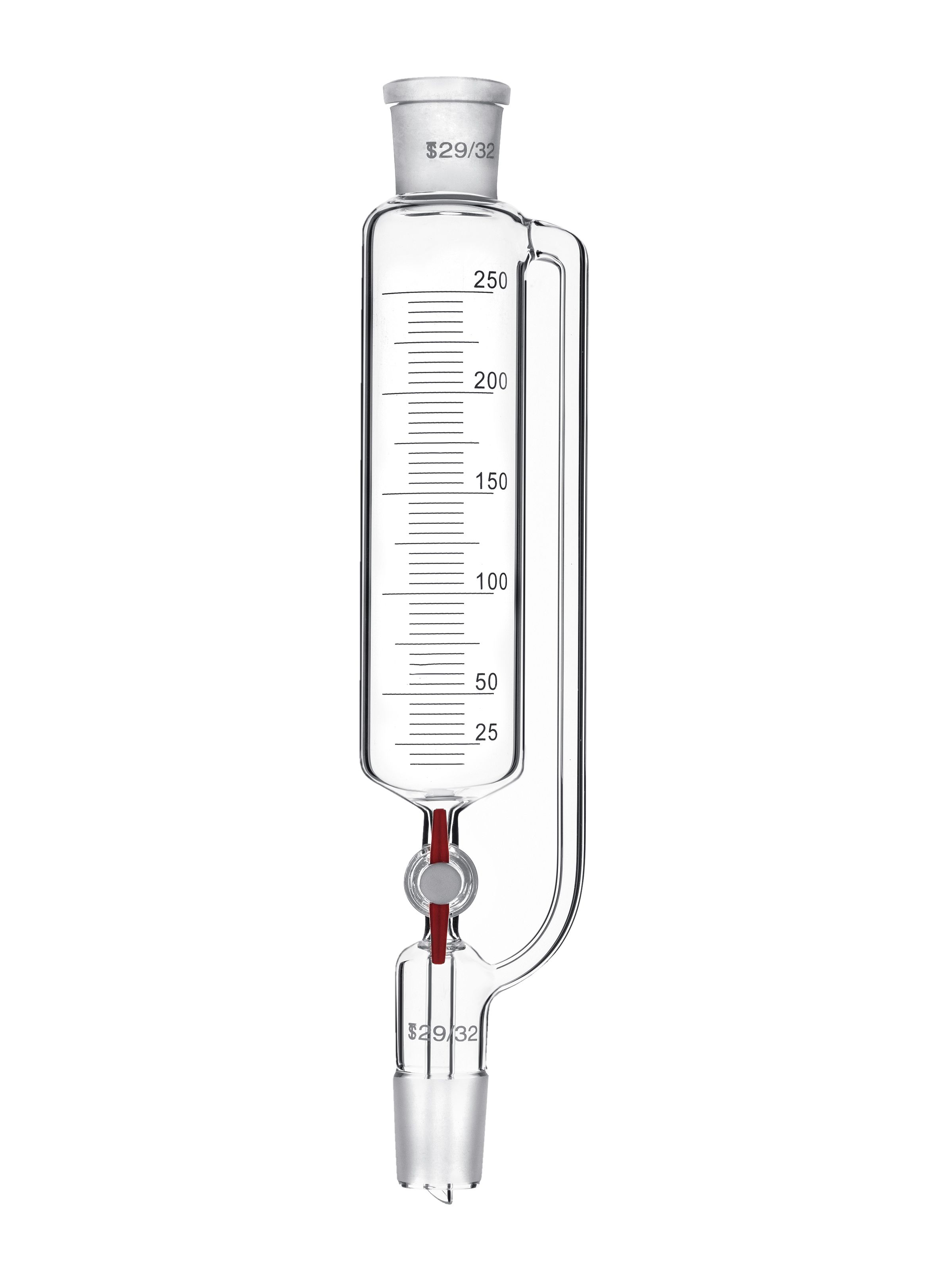 Воронка капельная цилиндрическая, 250 мл, с компенсатором, шлиф 29/32-29/32, с PTFE краном