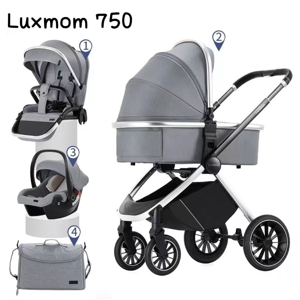 Детская модульная коляска Luxmom 750, автолюлька /выдвижная ручка /серый цвет