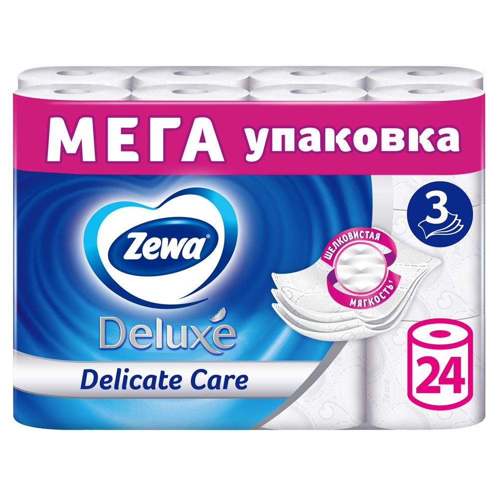 Туалетная бумага Zewa Deluxe Белая, 3 слоя, 24 рулона