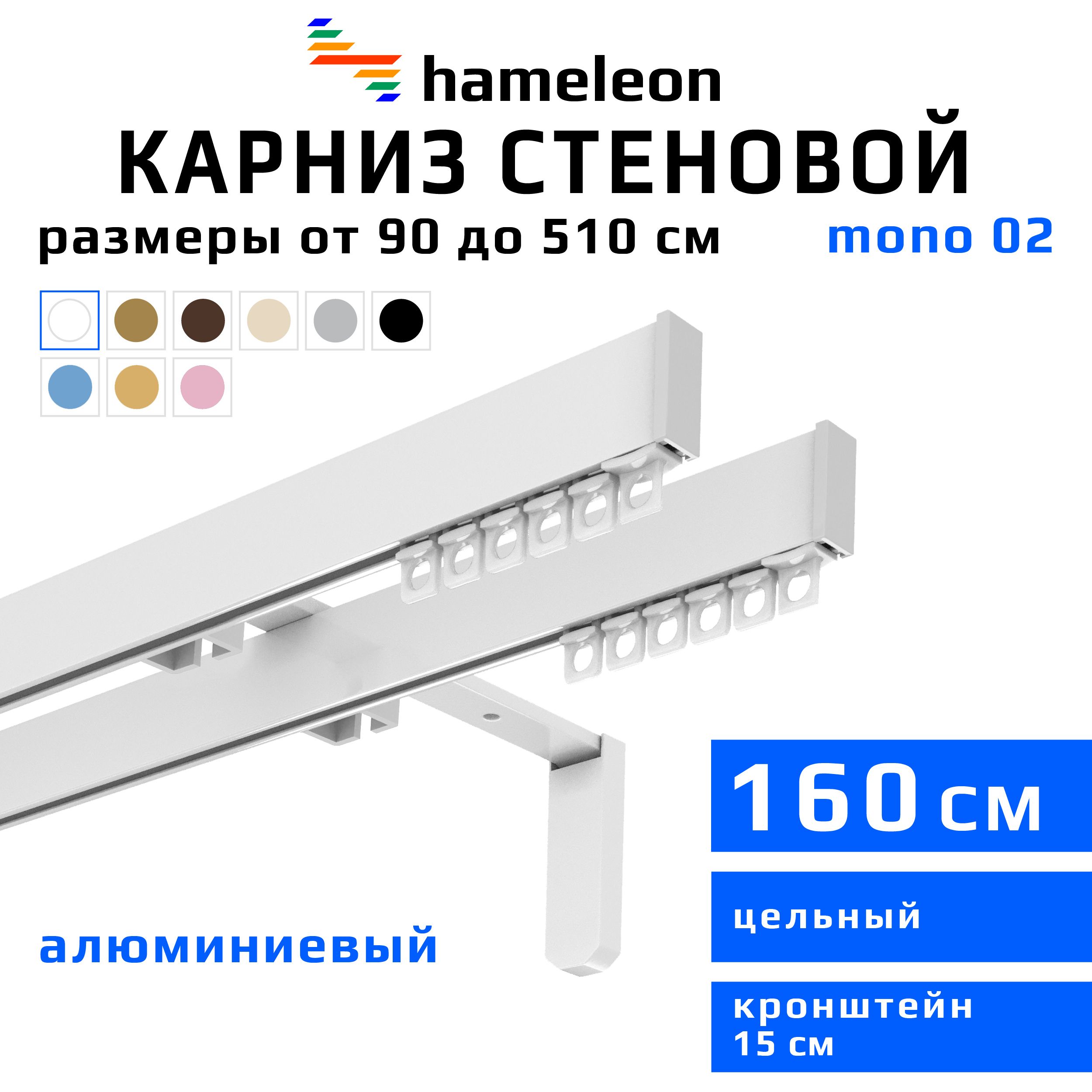 Карниздляштор160смhameleonmono(хамелеонмоно)двухрядныйстеновой,белый,алюминий,металл,гардина,кронштейны15см