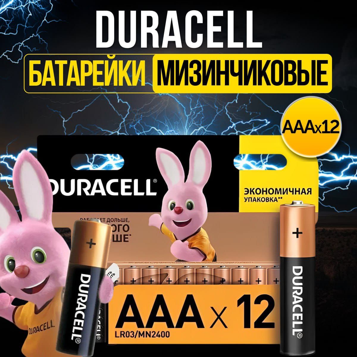 Duracell Батарейка AAA, L (щелочной) тип, 1,5 В, 12 шт