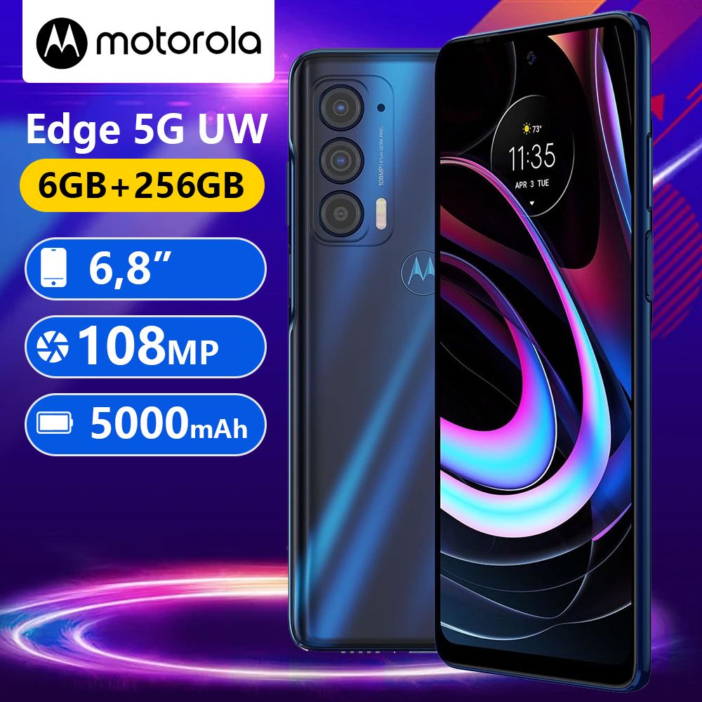 MotorolaСмартфонMotorolaEdge5GUW(2021),6G+256ГБ,6,8дюйма,108-мегапиксельнаяосновнаякамера6/256ГБ,темно-синий,синий