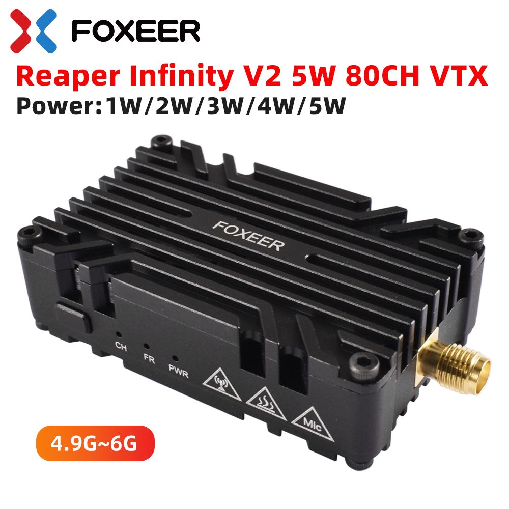 Foxeer 4,9 6G Reaper Infinity V2 5 Вт VTX 80 каналов Встроенный микрофон и вентилятор 9-36 В