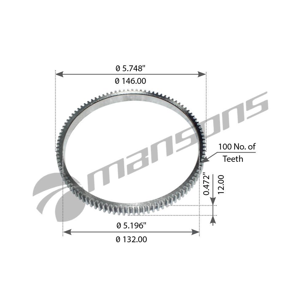 Кольцо ступицы зубчатое ABS перед.132x146x12mm Z 100No RVI Premium, Volvo