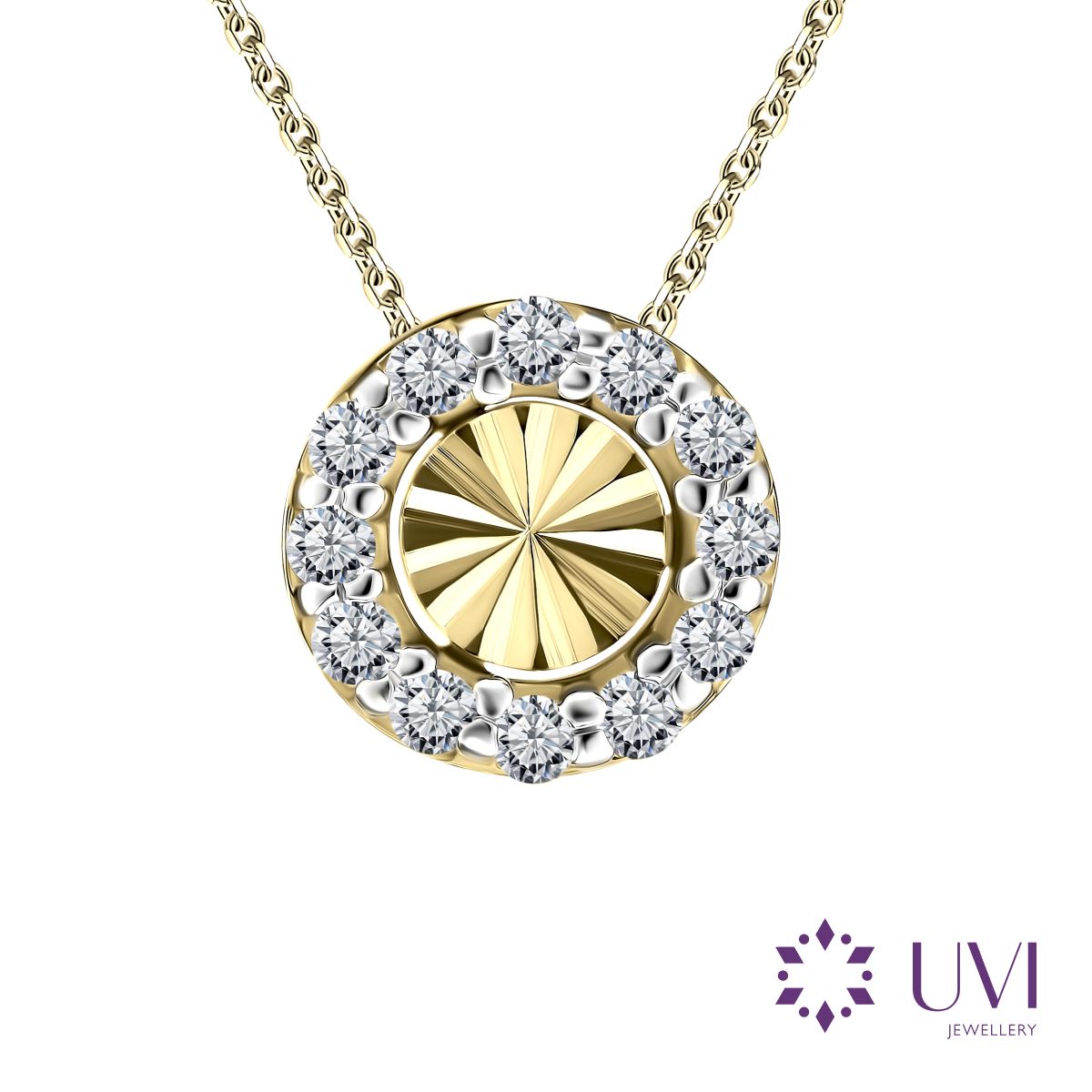 Подвеска на шею золотая 585 женская с фианитами, UVI Jewellery