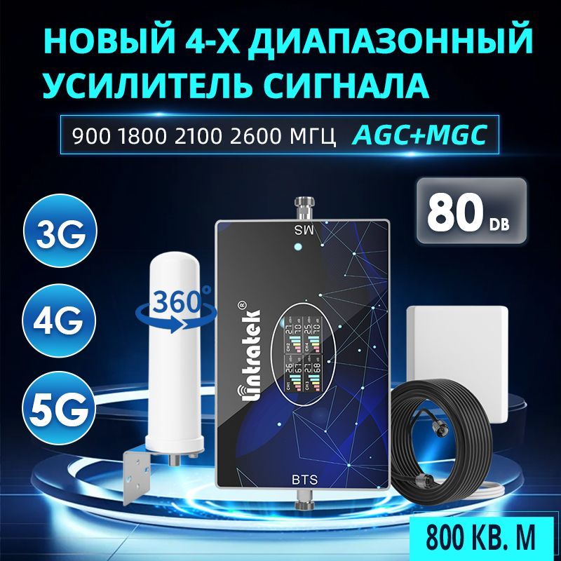 Усилительсигналасотовойсвязииинтернета900/1800/2100/2600MHz(для2G,3G,4G,5G),2антеннакомплект