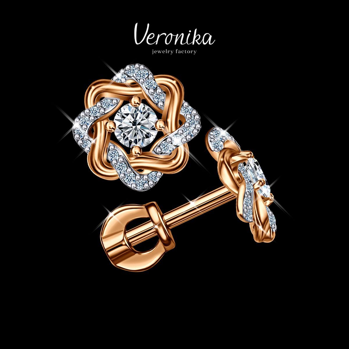 Veronika jewelry factory Серьги женские серебро 925 пробы пусеты гвоздики