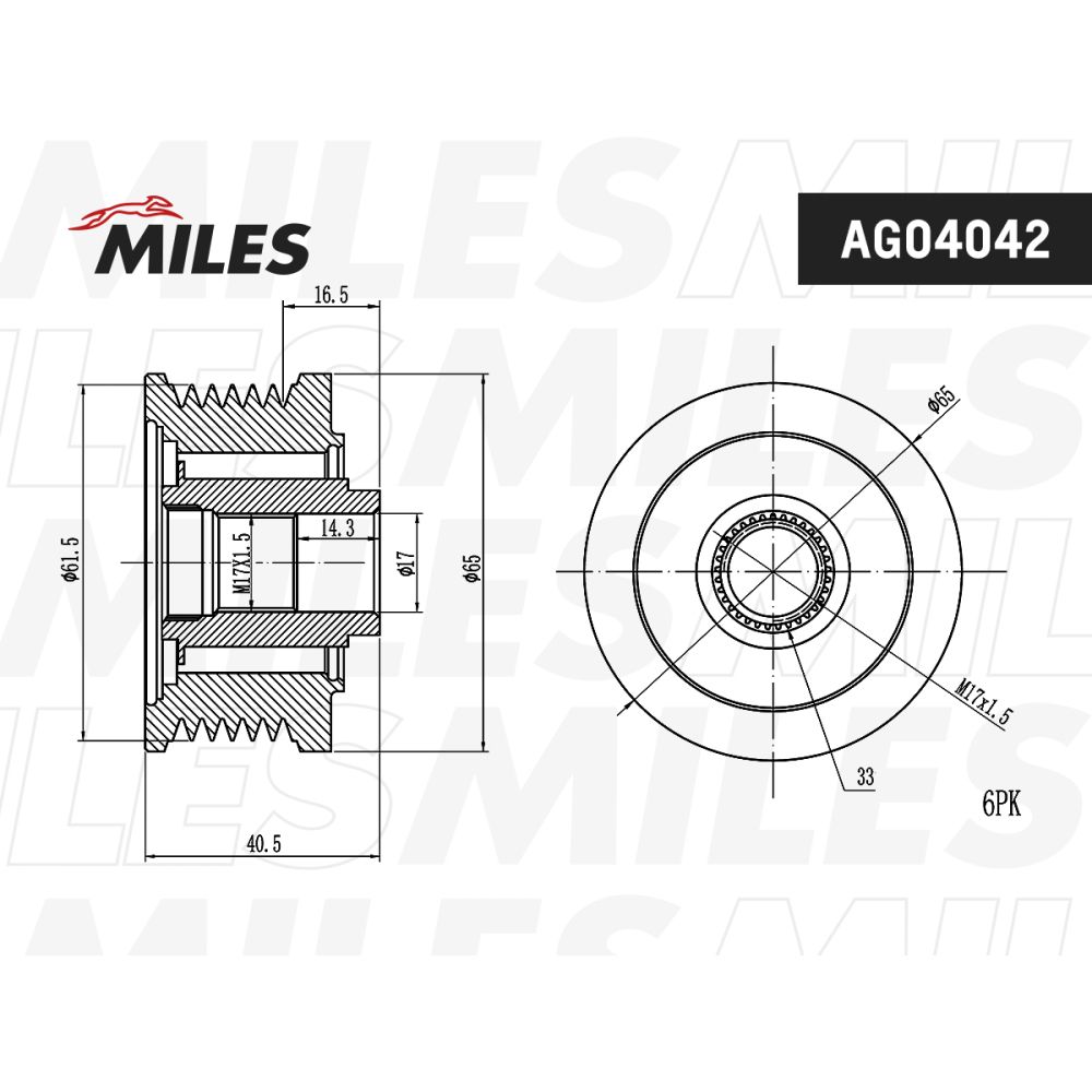 Шкив генератора Fiat/ Opel 1.9JTD/1.9CDTI 02> MILES MILES AG04042, oem 63321819